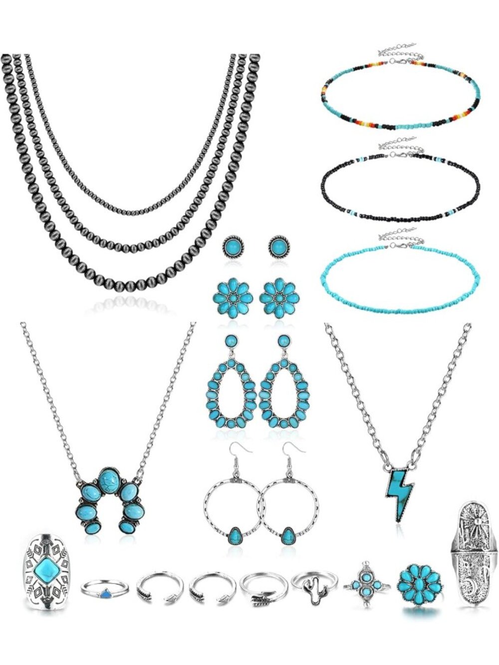 Bohemian Simulated Turquoise Jewelry Set for Women - Western-Inspired